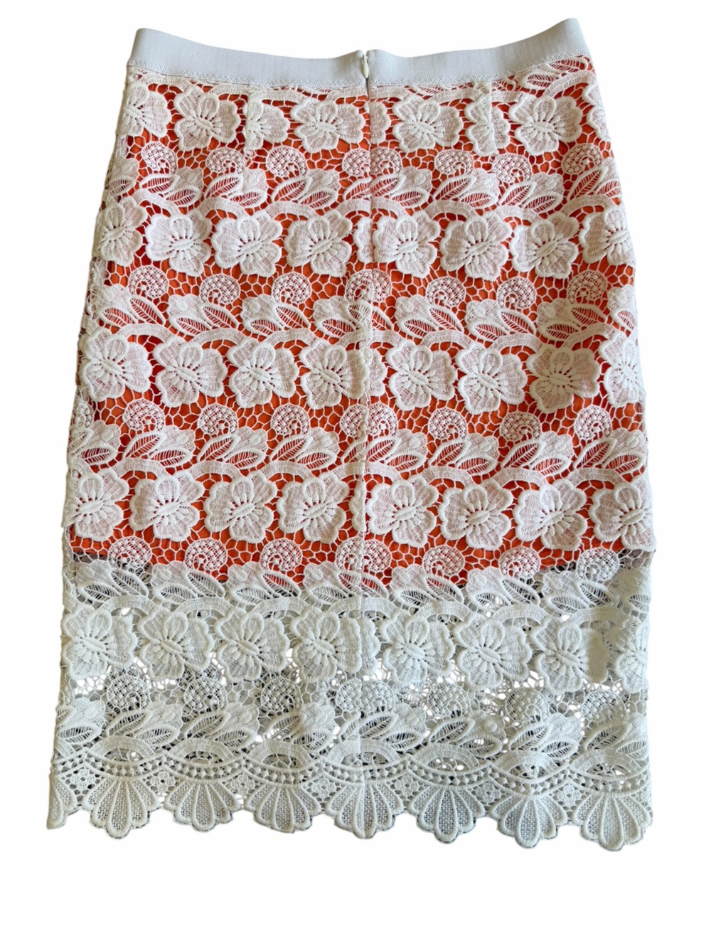 Rebecca Minkoff Orange & White Lace Pencil Skirt Size 4 - Picture 2 of 8
